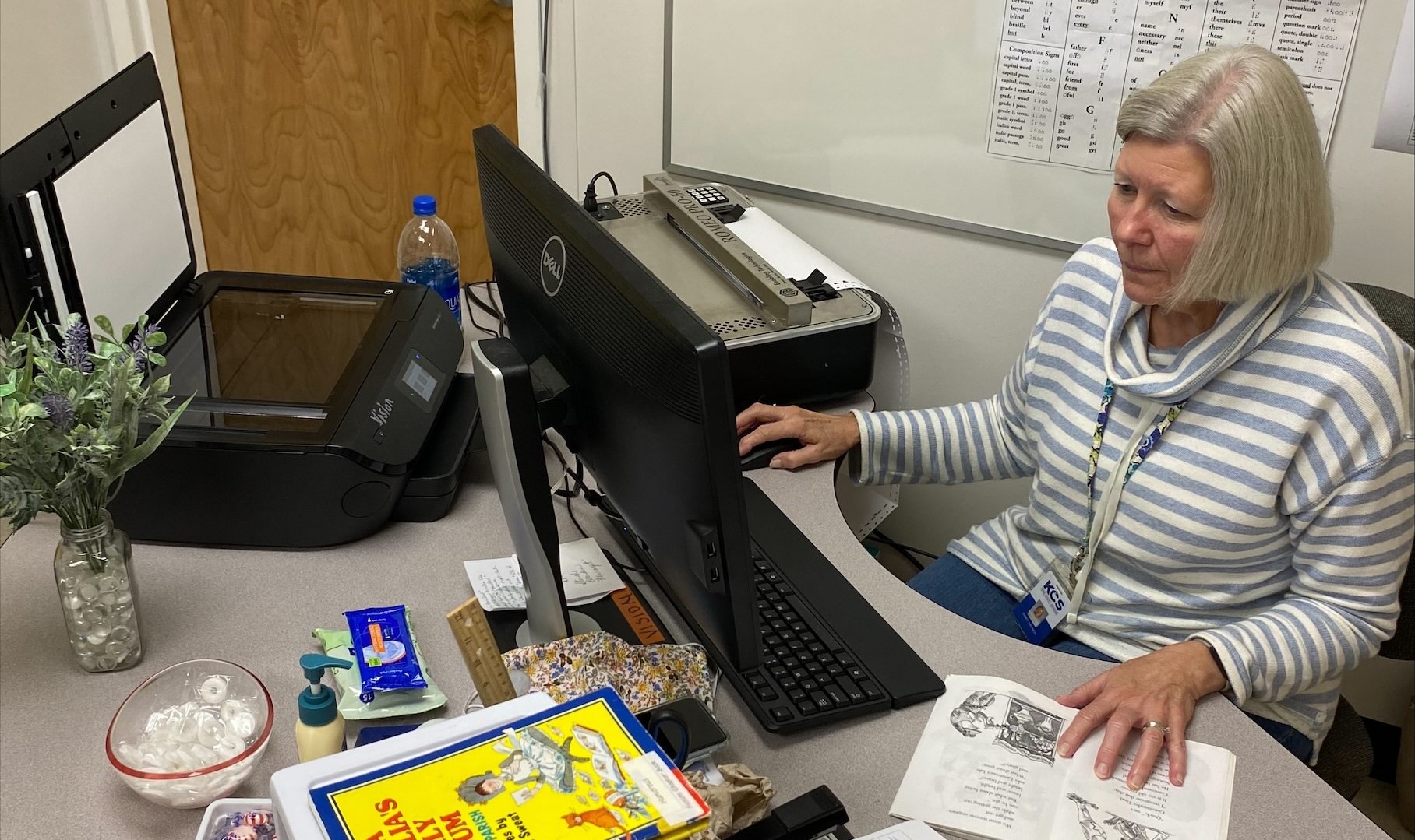 Janet French creates academic materials in braille for students who are blind or vision-impaired. Janet French creates academic materials in braille for students who are blind or vision-impaired.